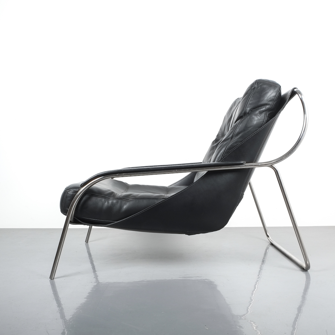 Marco Zanuso Maggiolina Sling Black Leather Chair By Zanotta 1947